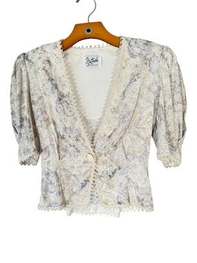 Vintage Pastel Floral Puff Sleeve Short Sleeve Blazer Coquette Romantic S